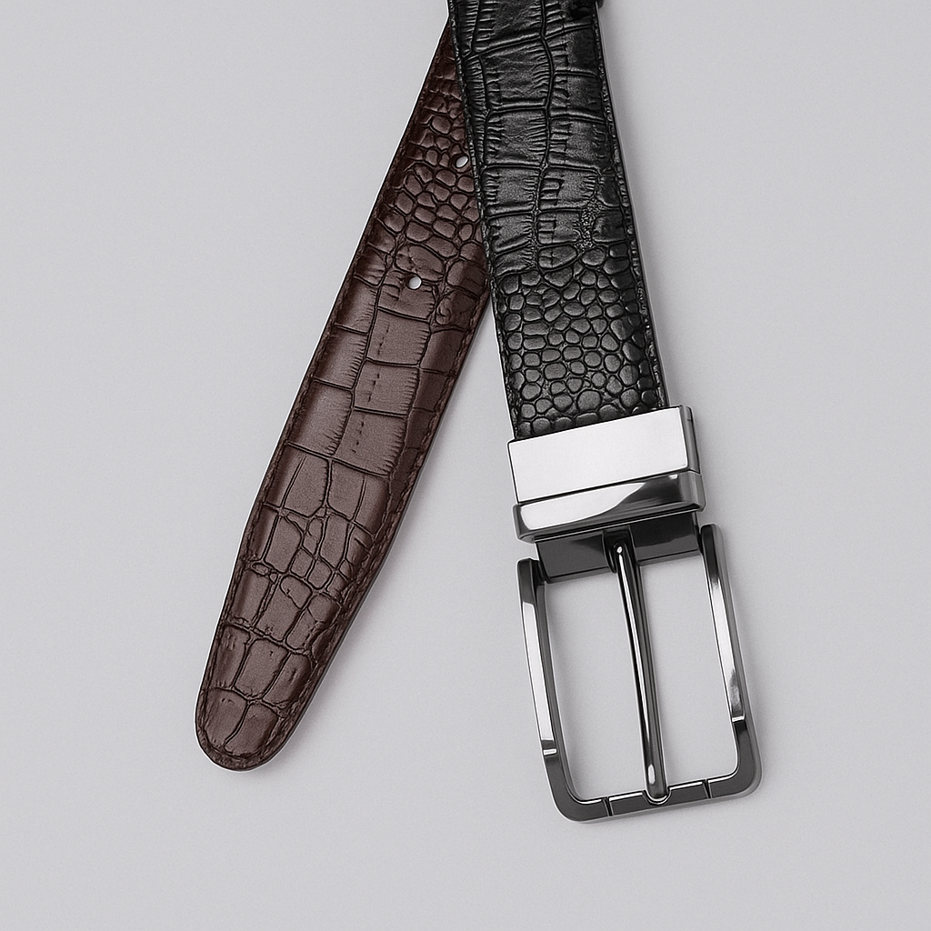 Premium Reversible Crocodile-Pattern Belt – Black & Brown - With Free Delivery