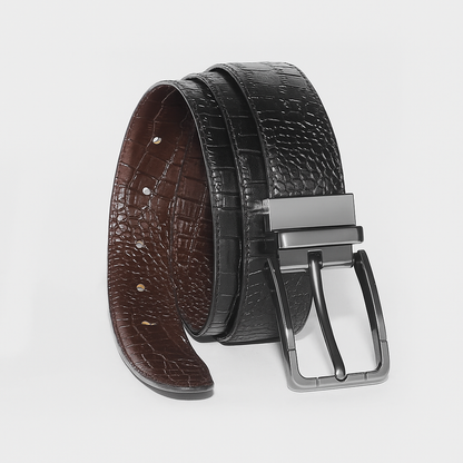 Premium Reversible Crocodile-Pattern Belt – Black & Brown - With Free Delivery