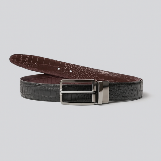 Premium Reversible Crocodile-Pattern Belt – Black & Brown - With Free Delivery
